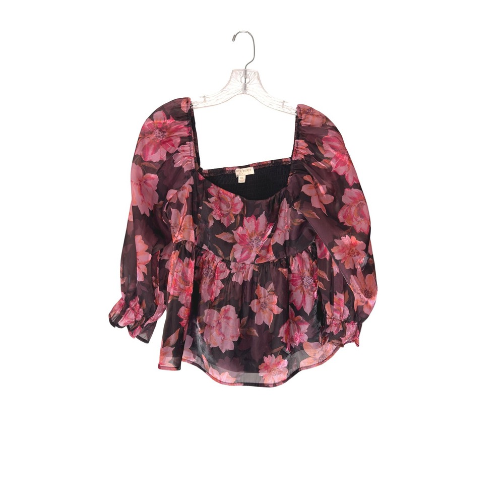 Women's‎ Smocked Blouse Satin Floral Pull Sleeve Dainty Feminine Romantic XL